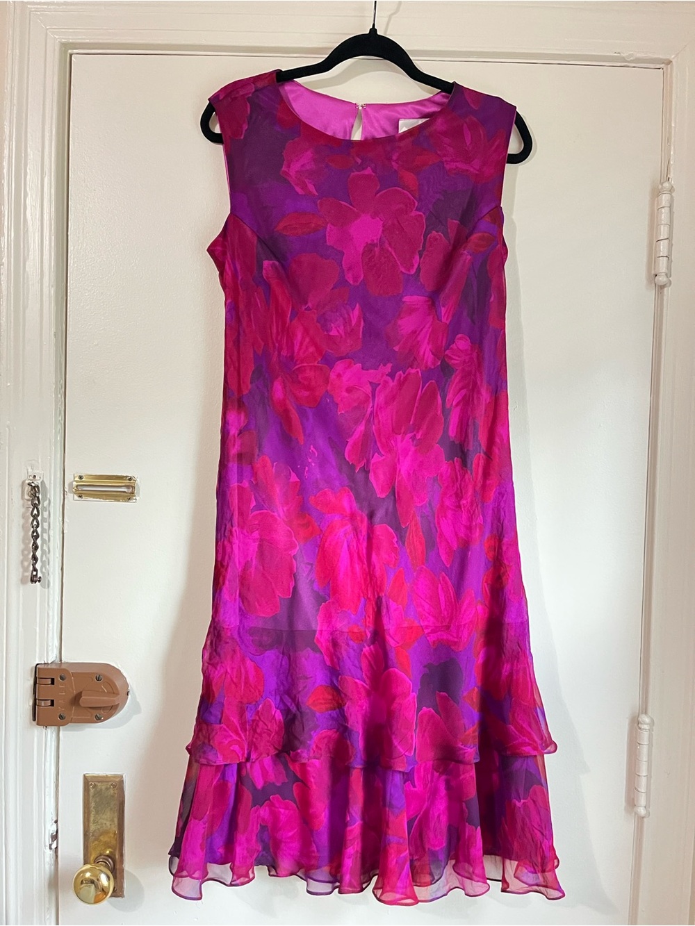CATTIVA NEW YORK 100% Silk Ruffle Floral Shift Sleeveless Dress Vintage Y2K 90s